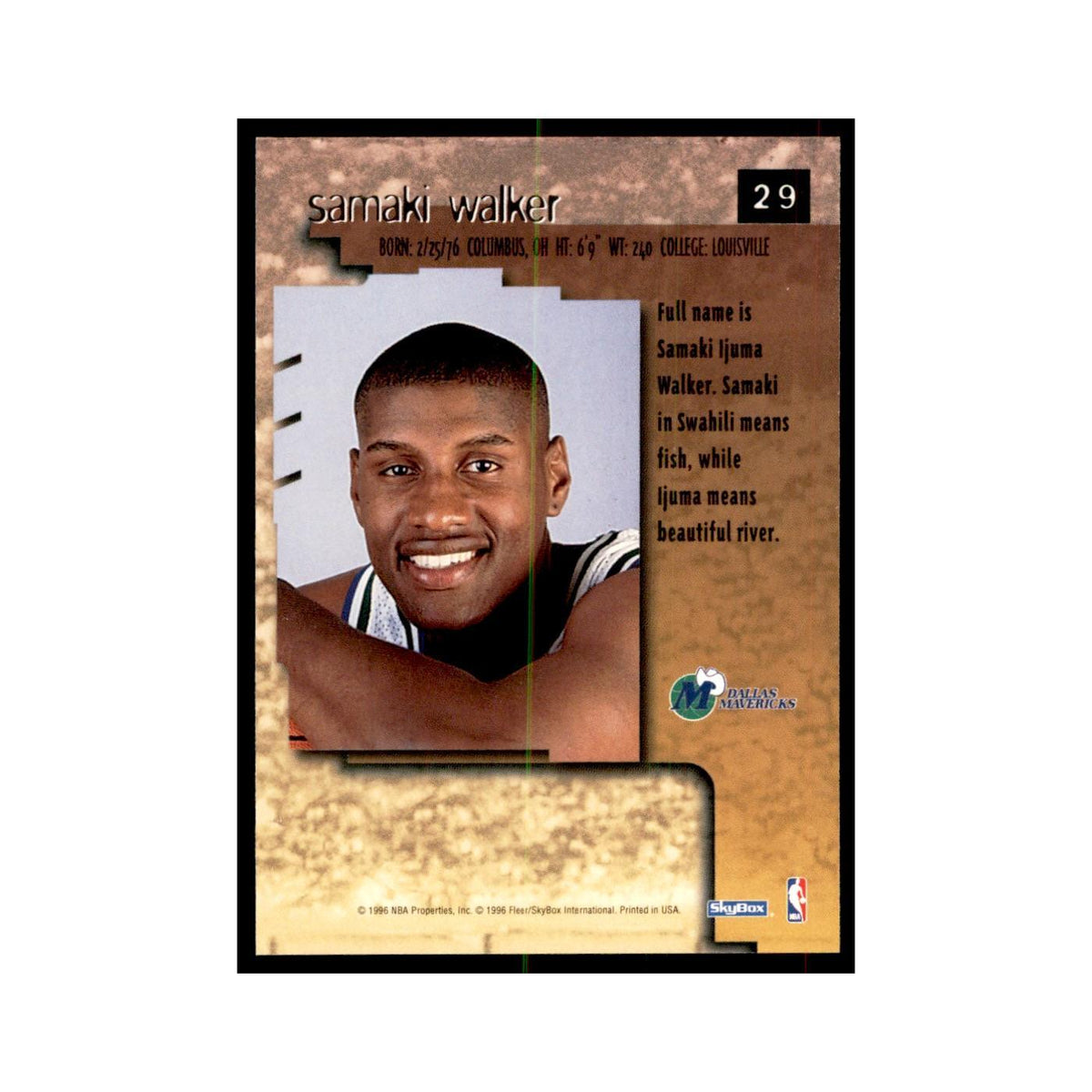 1996 SkyBox Premium Samaki Walker Basketball Cards #29