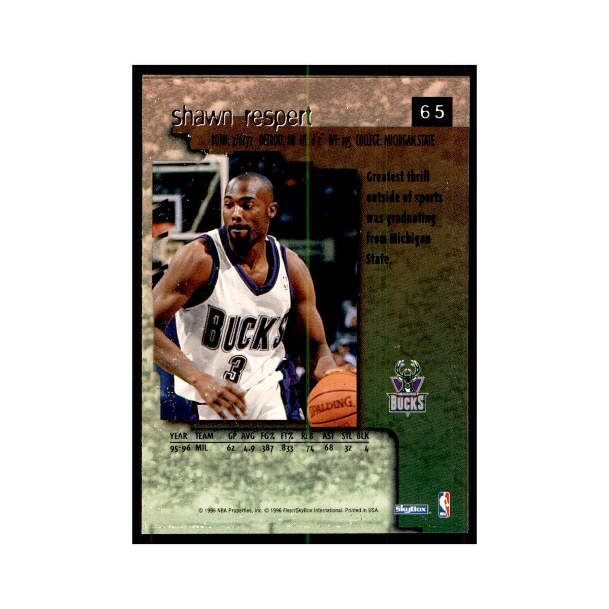 1996 SkyBox Premium Shawn Respert Basketball Cards #65