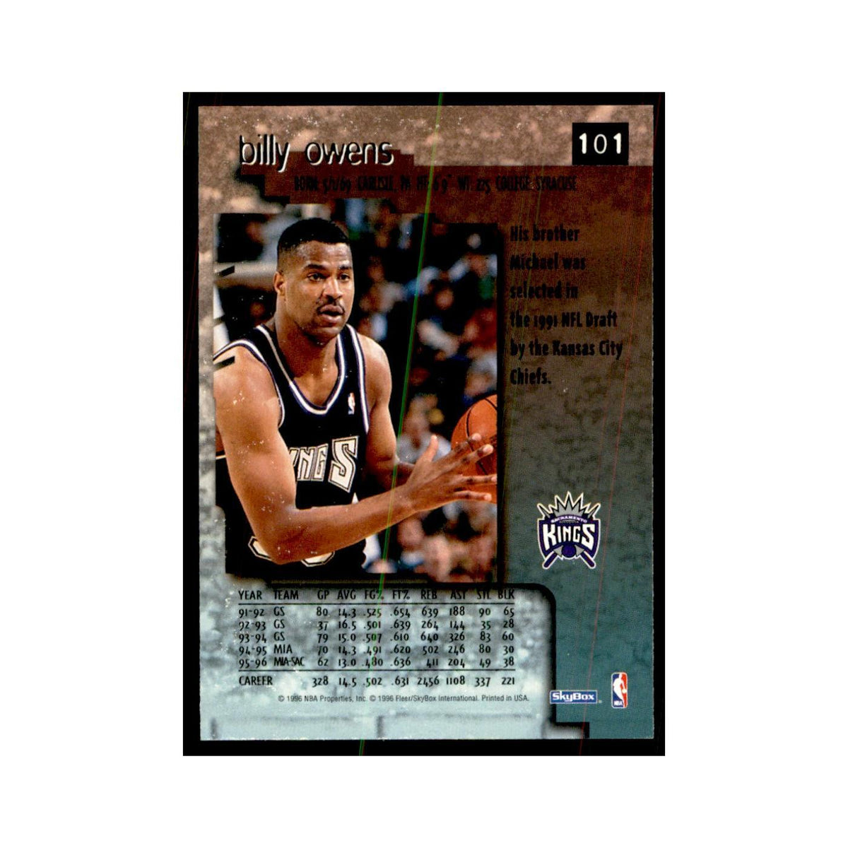 1996 SkyBox Premium Billy Owens Basketball Cards #101