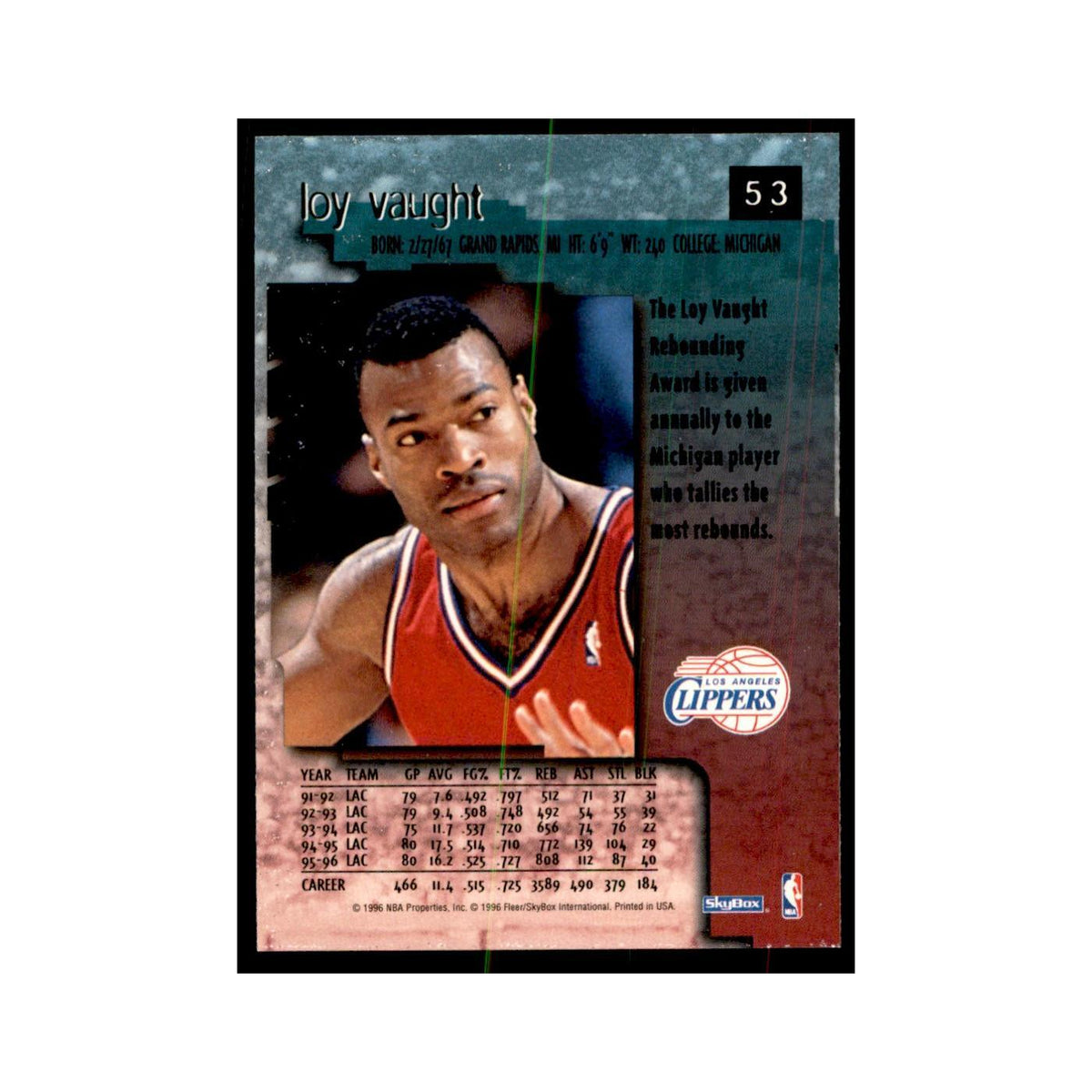 1996 SkyBox Premium Loy Vaught Basketball Cards #53