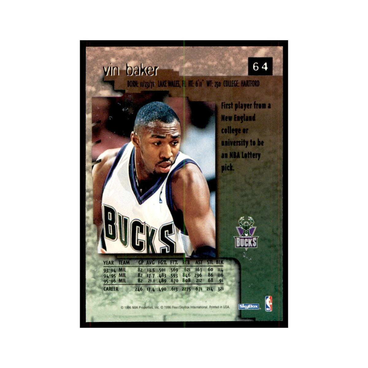 1996 SkyBox Premium Vin Baker Basketball Cards #64