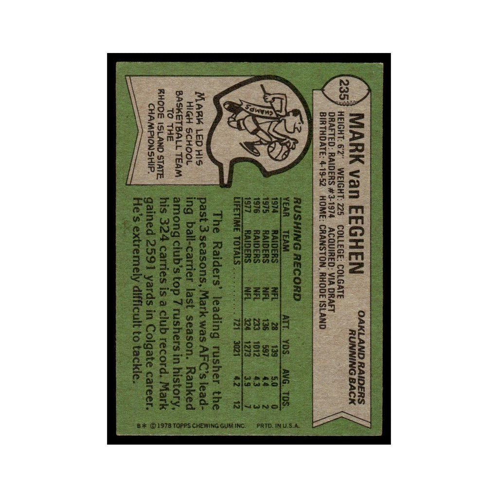 1978 Topps Football Card Mark Van Eeghen Raiders #235
