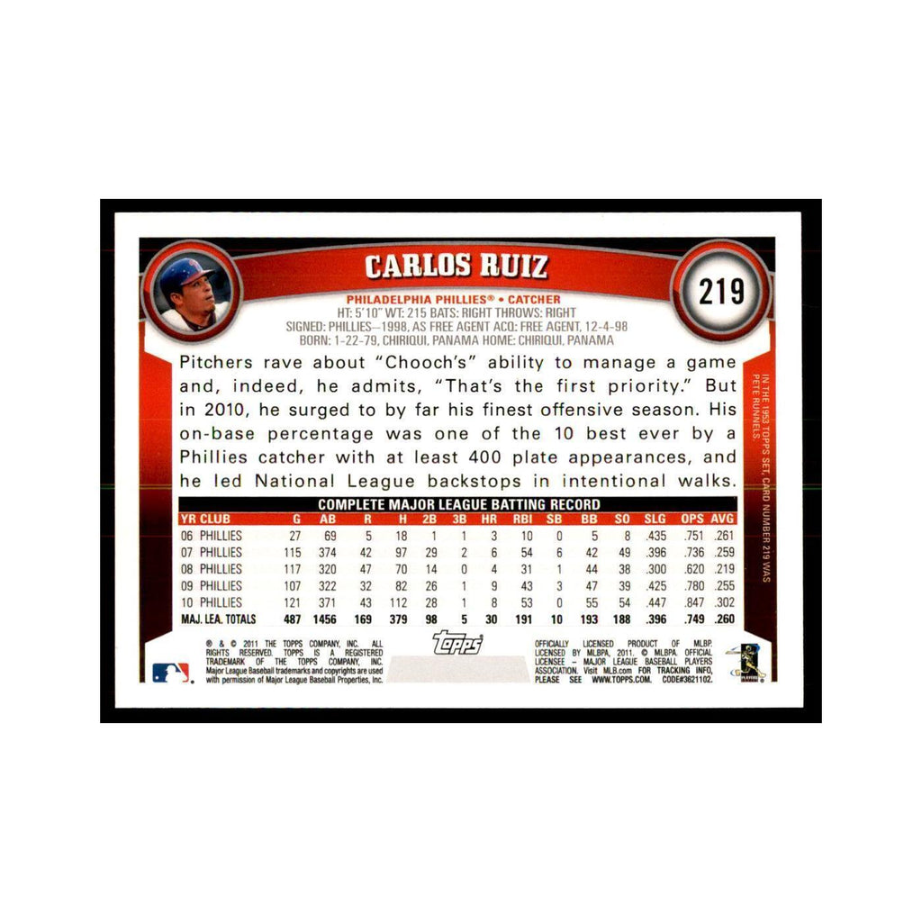2011 Topps Carlos Ruiz Baseball Cards #219