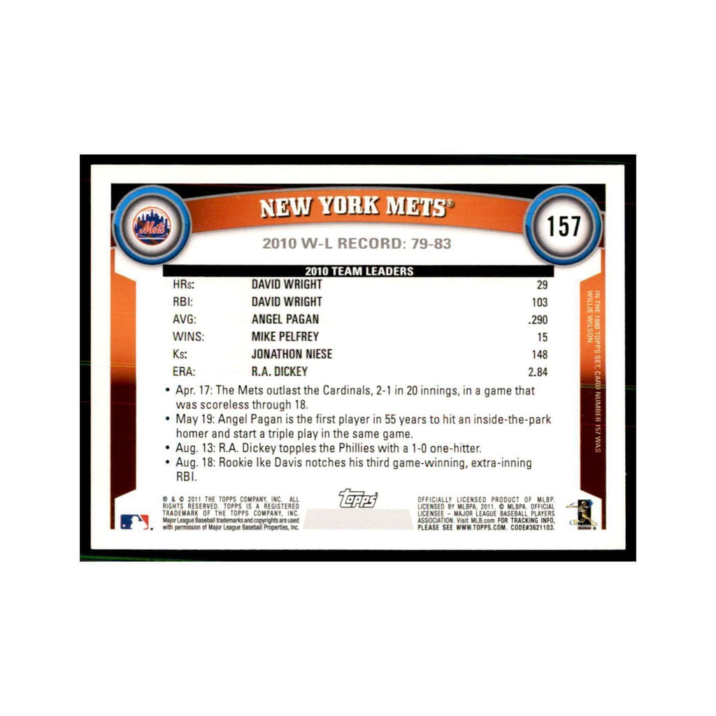 2011 Topps New York Mets Baseball Cards #157