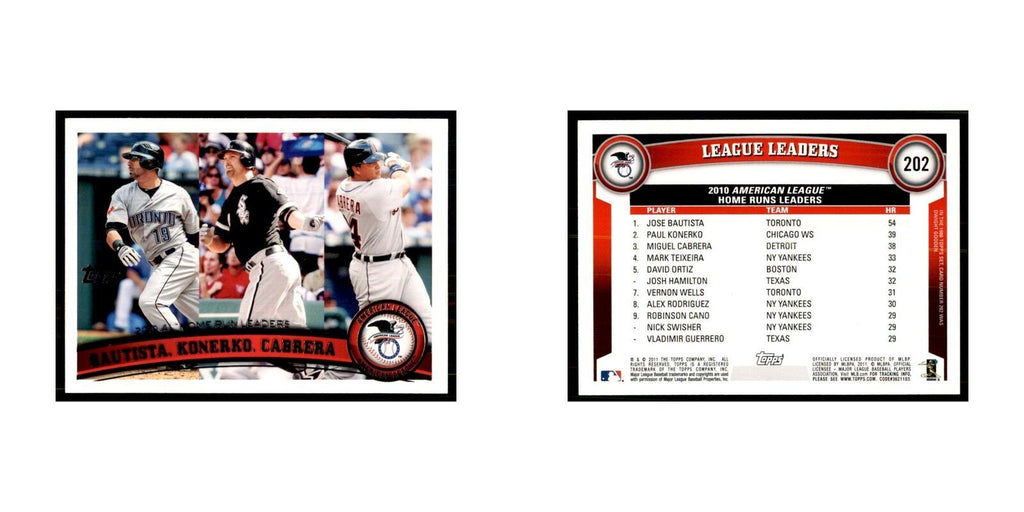 2011 Topps Jose Bautista Paul Konerko Miguel Cabrera #202