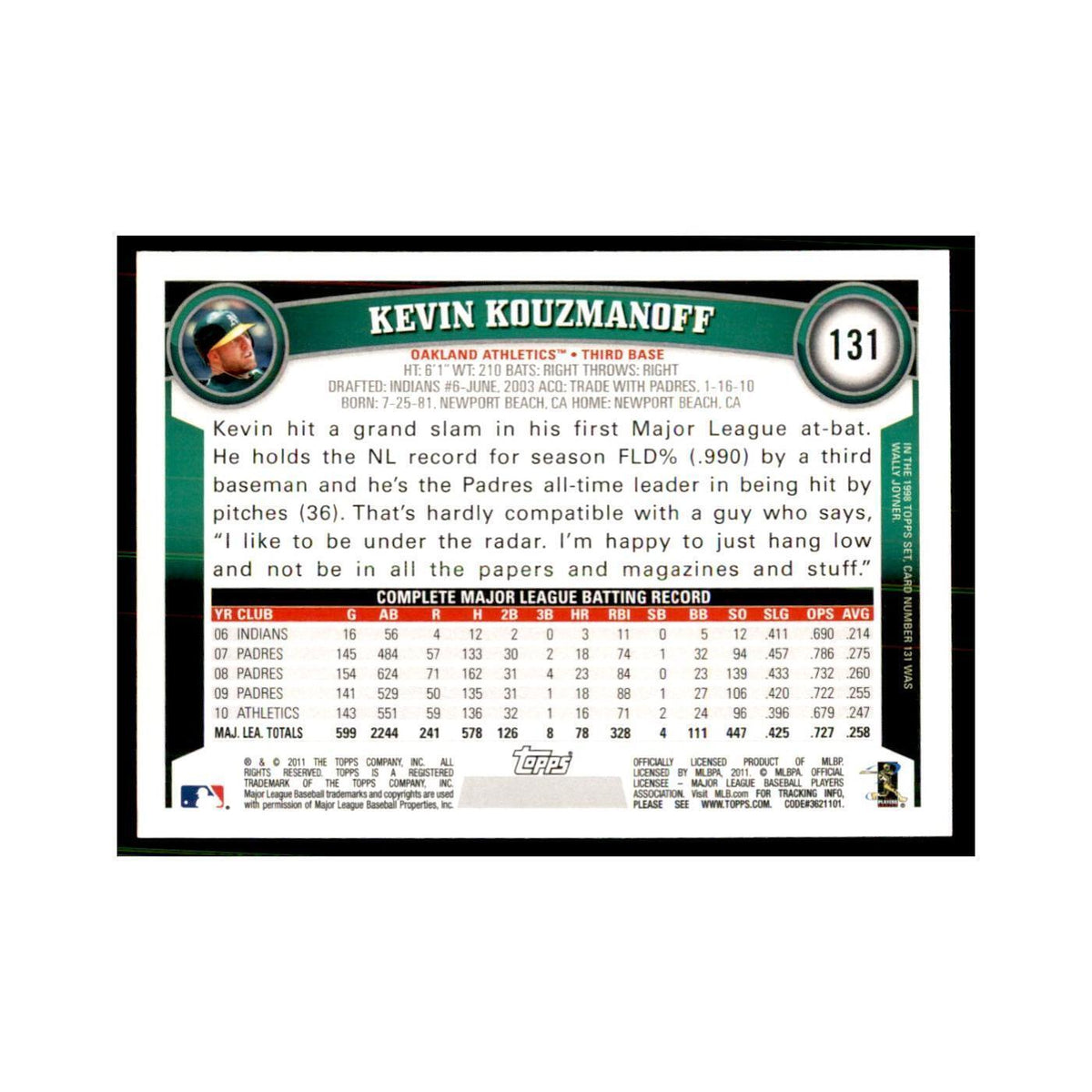 2011 Topps Kevin Kouzmanoff Baseball Cards #131