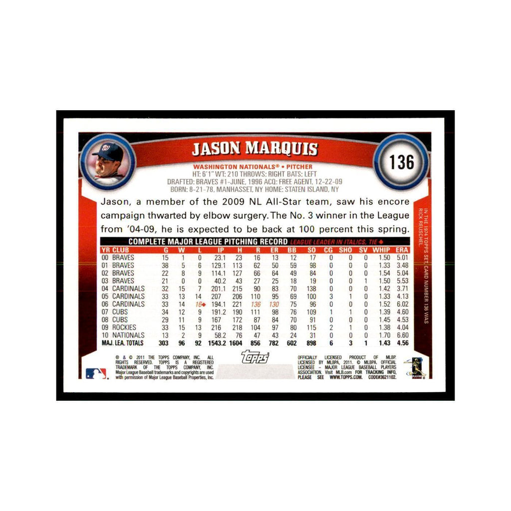 2011 Topps Jason Marquis Baseball Cards #136