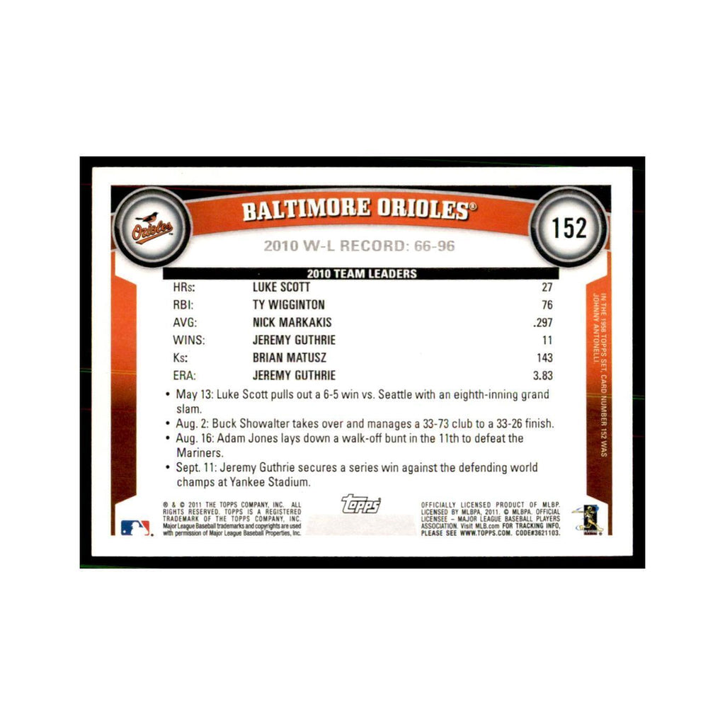 2011 Topps Baltimore Orioles Baseball Cards #152