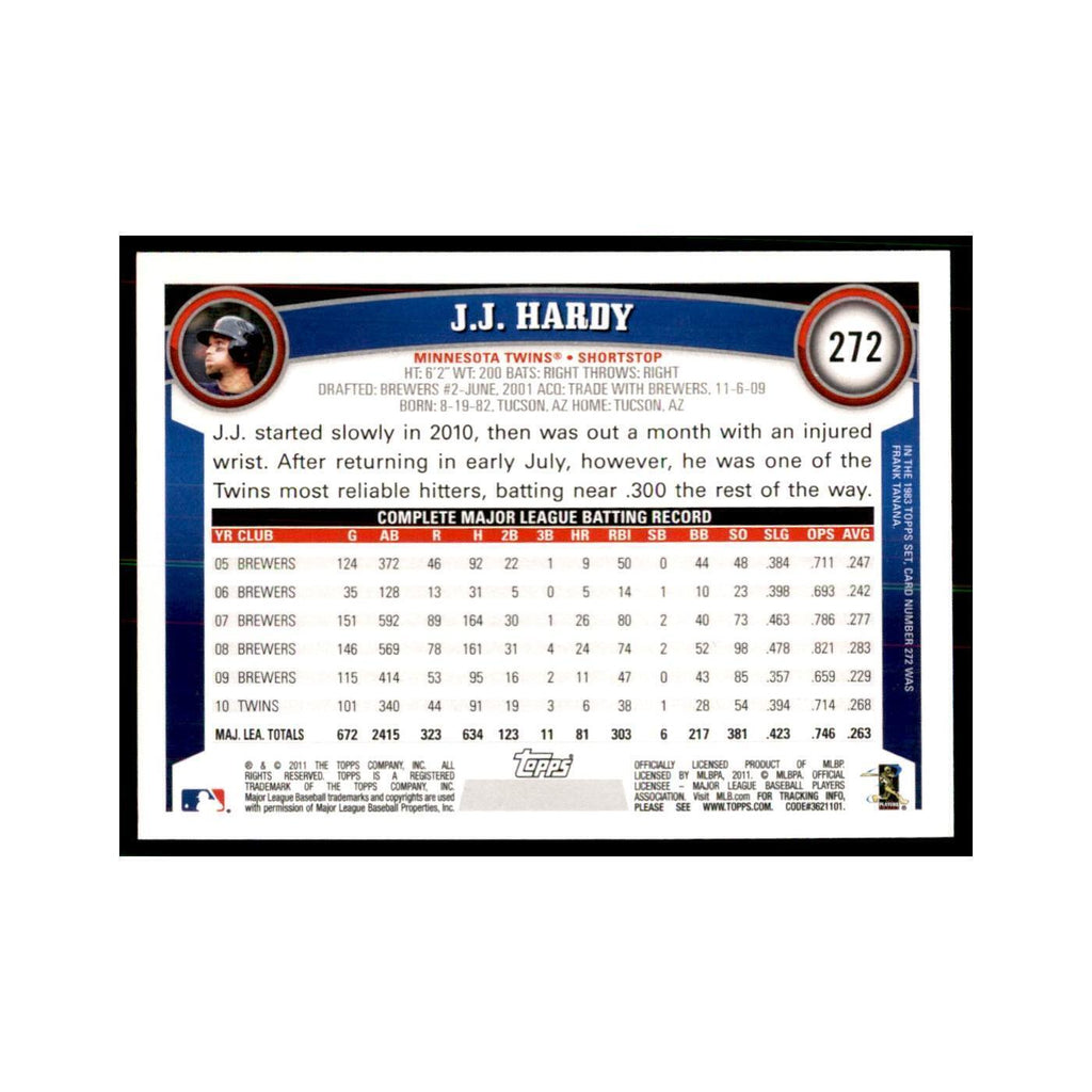 2011 Topps J.J. Hardy Baseball Cards #272