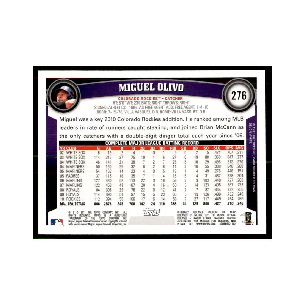 2011 Topps Miguel Olivo Baseball Cards #276