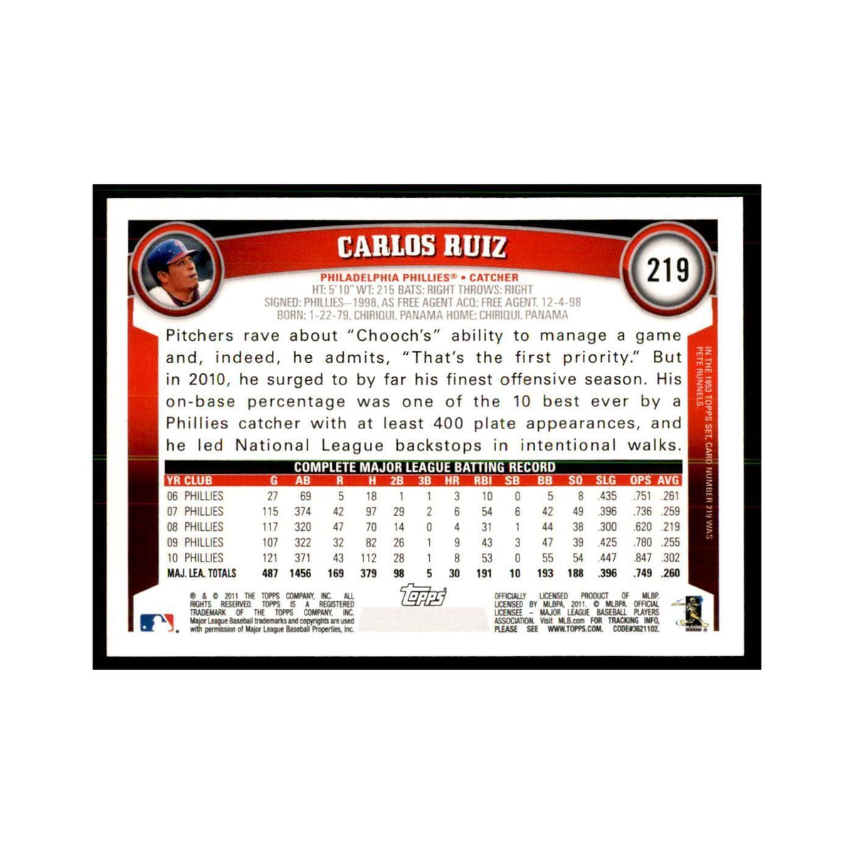 2011 Topps Carlos Ruiz Baseball Cards #219