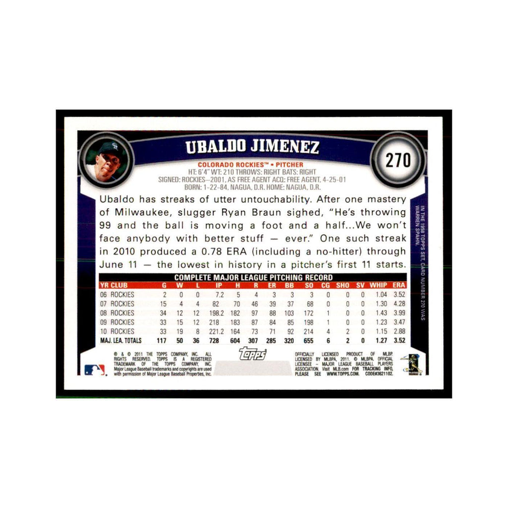 2011 Topps Ubaldo Jimenez Baseball Cards #270