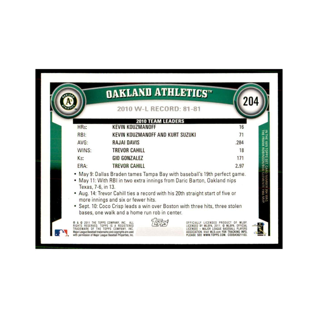 2011 Topps Oakland Athletics Baseball Cards #204