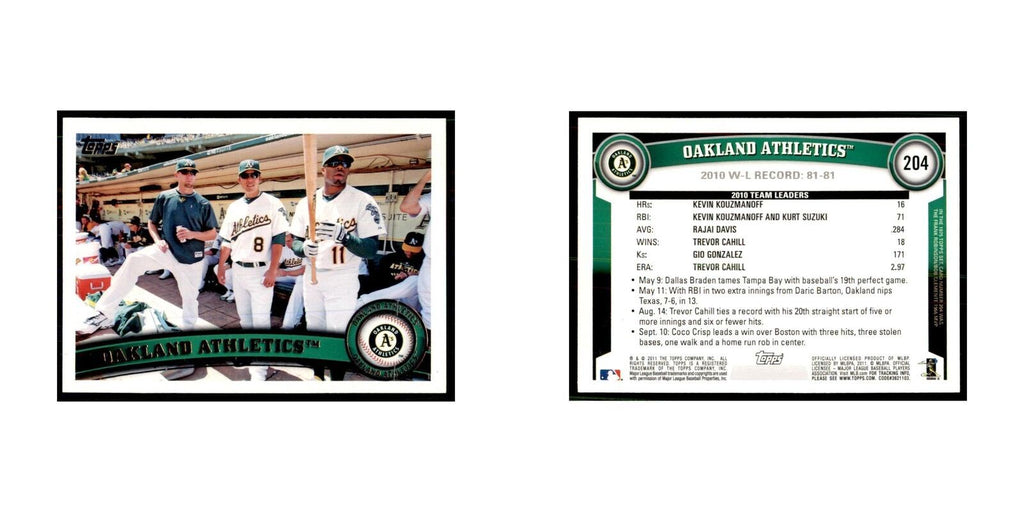 2011 Topps Oakland Athletics Baseball Cards #204