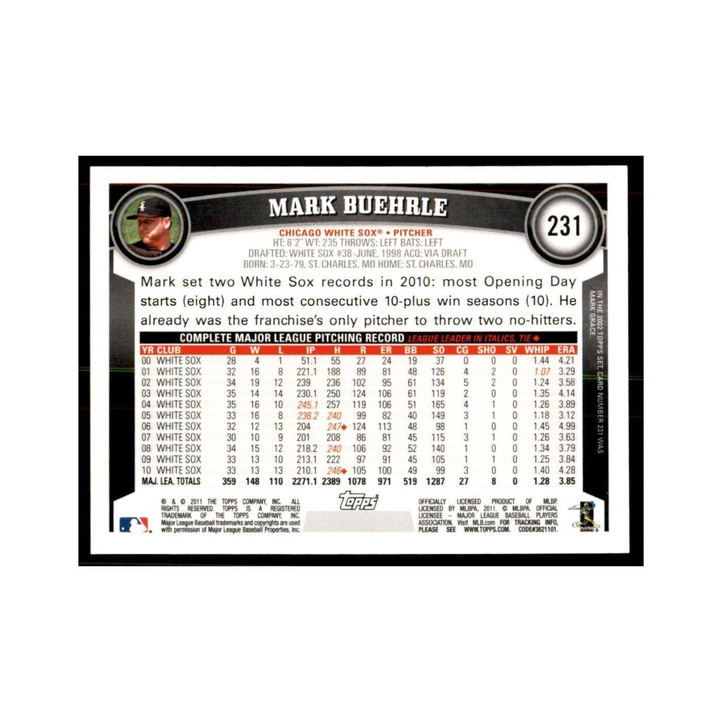 2011 Topps Mark Buehrle Baseball Cards #231