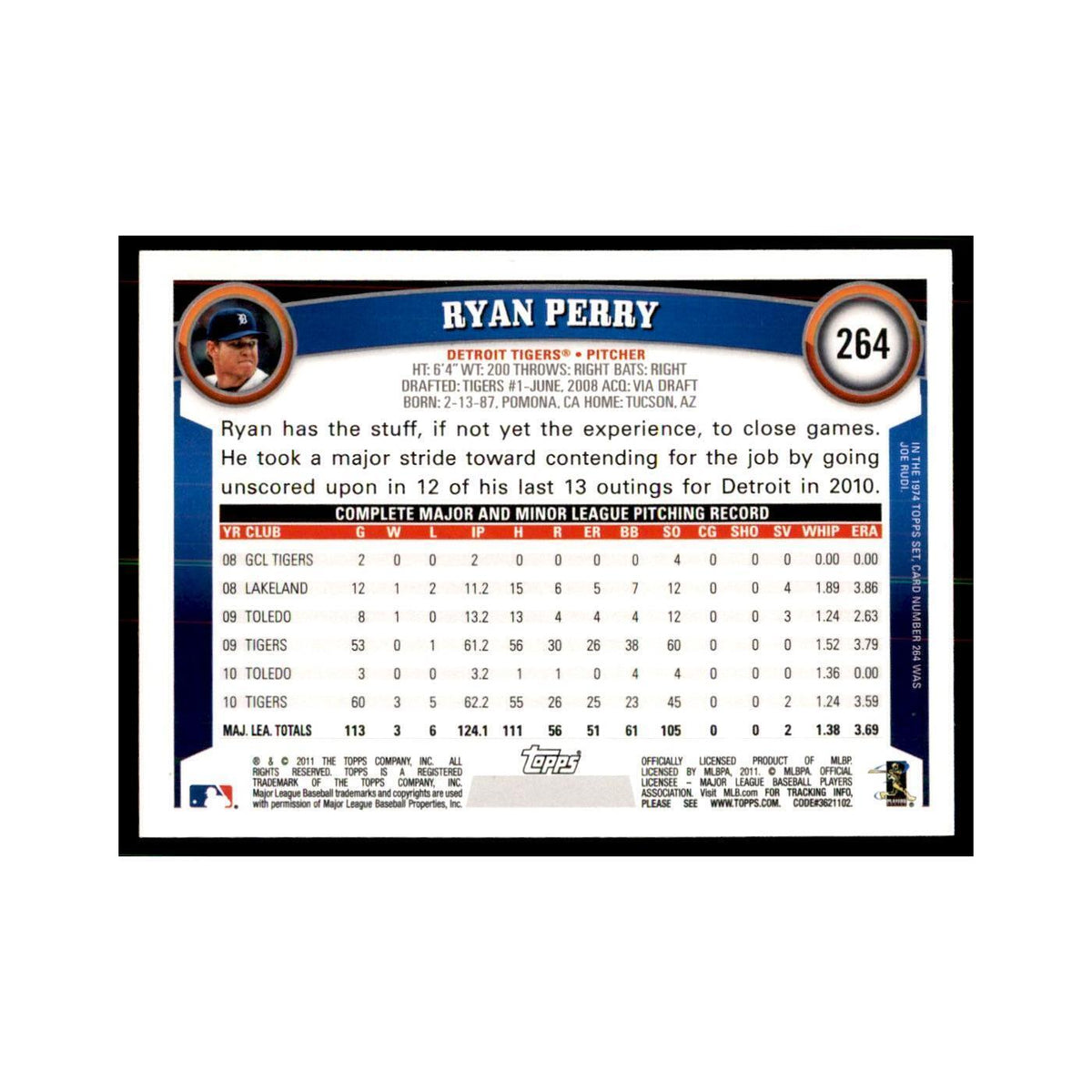 2011 Topps Ryan Perry Baseball Cards #264