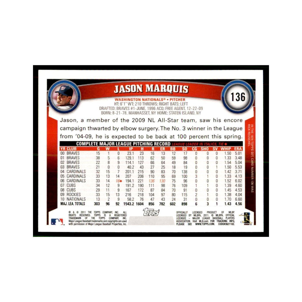 2011 Topps Jason Marquis Baseball Cards #136