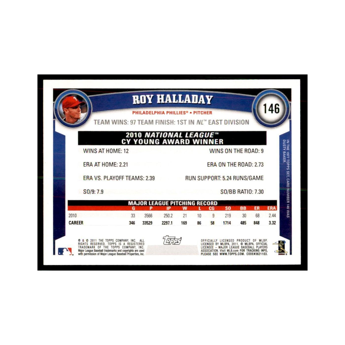2011 Topps Roy Halladay Baseball Cards #146