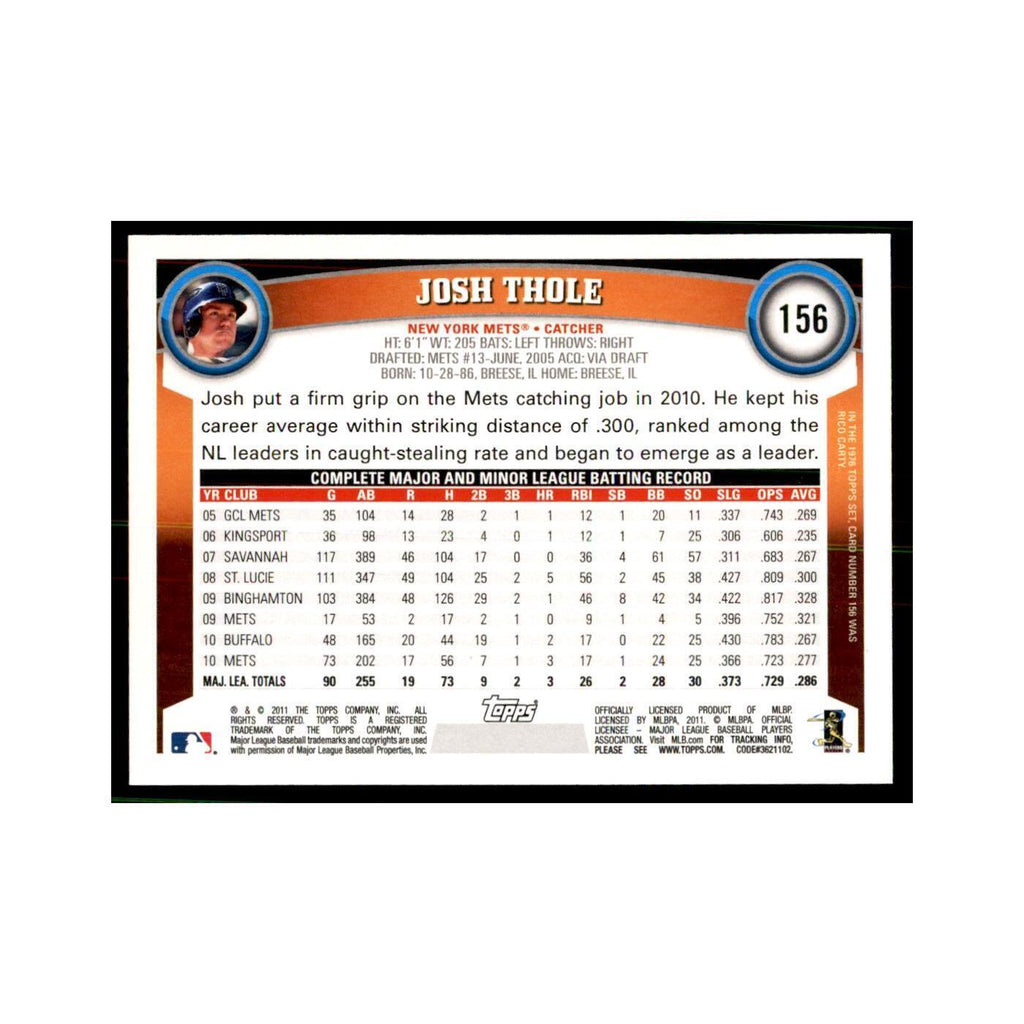 2011 Topps Josh Thole Baseball Cards #156