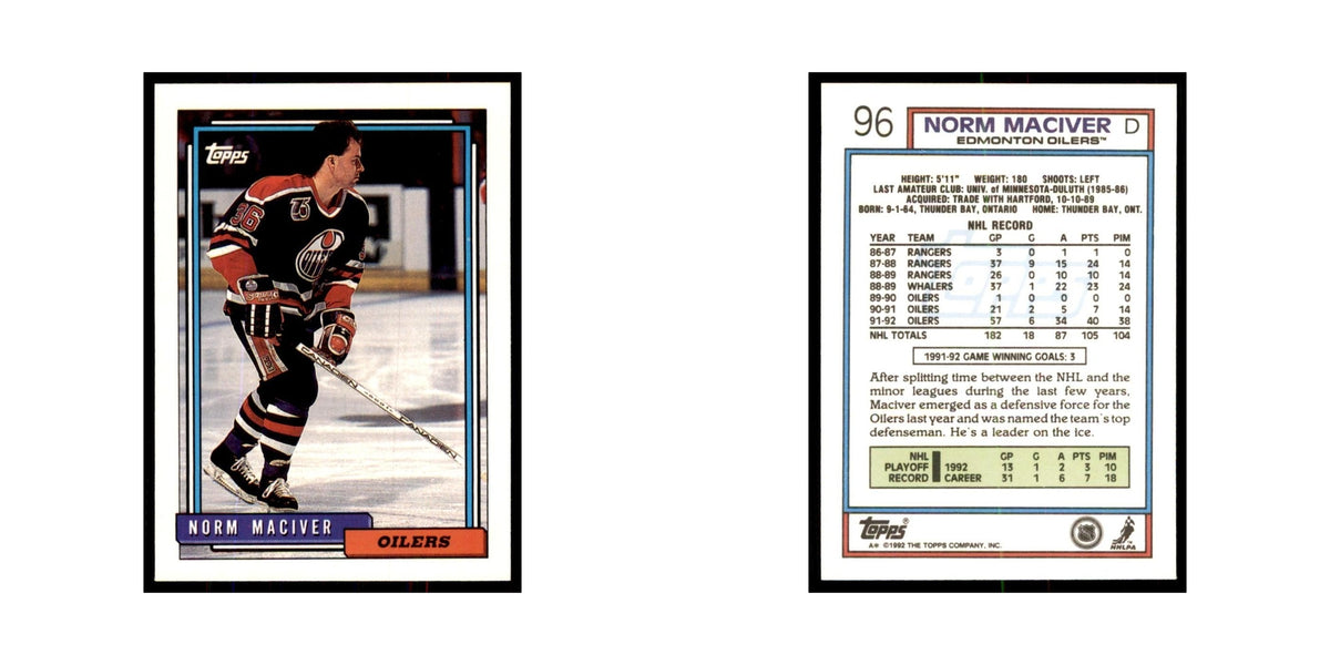 Norm Maciver 1992 Topps #96 Hockey Cards Hockey Card NM