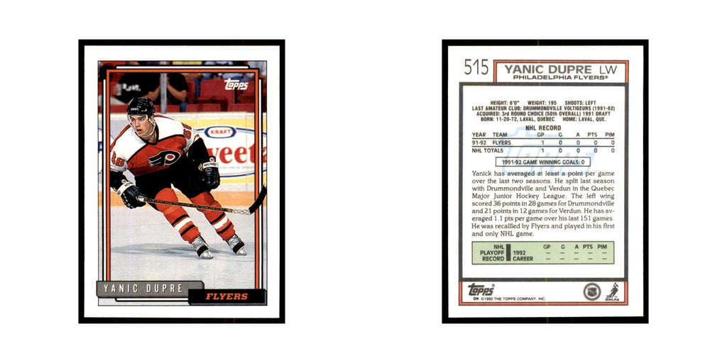 Yanick Dupre 1992 Topps #515 Hockey Cards Hockey Card NM