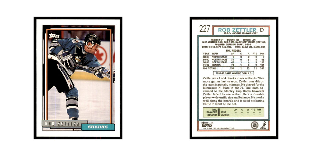 Rob Zettler 1992 Topps #227 Hockey Cards Hockey Card NM