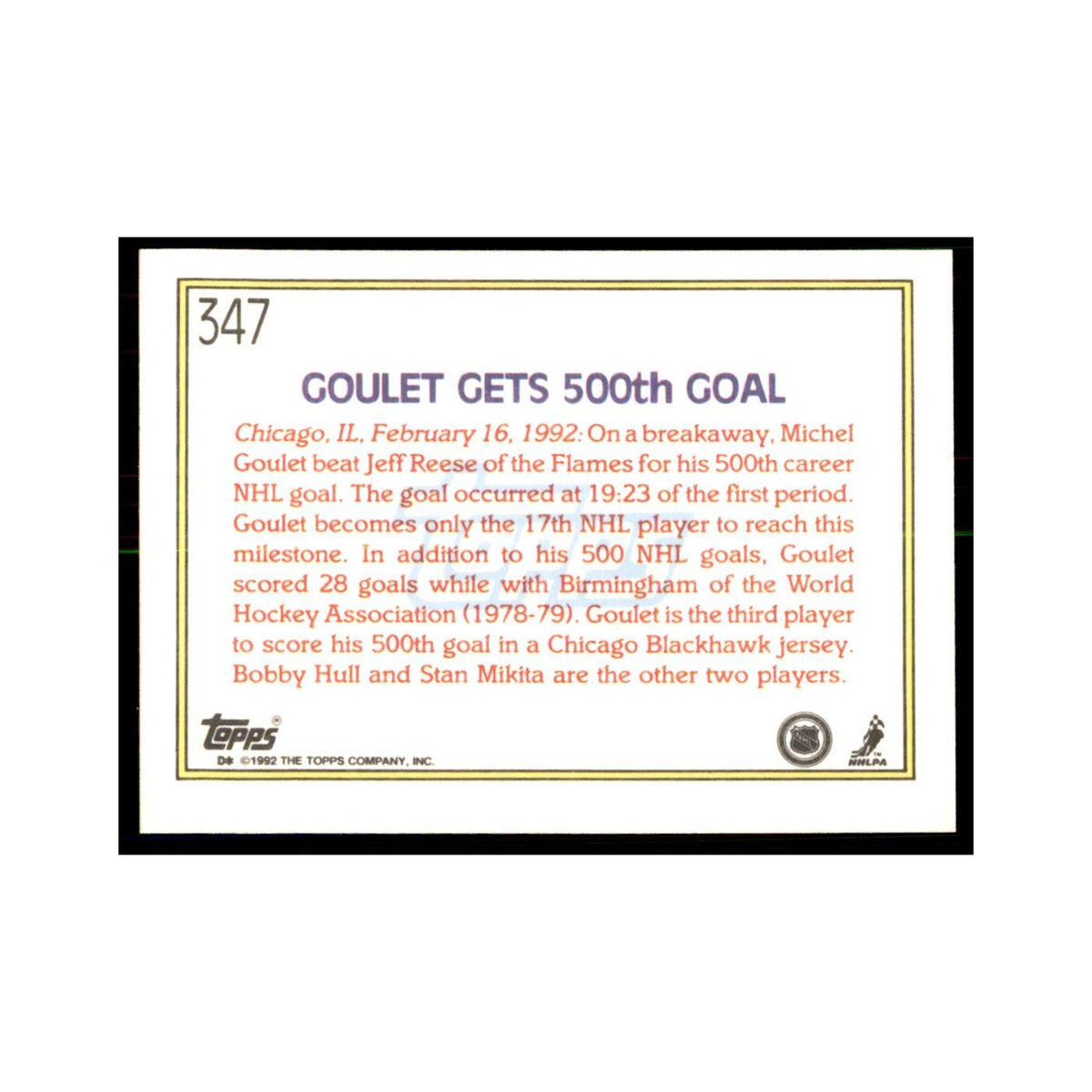 Michel Goulet 1992 Topps #347 Hockey Cards Hockey Card NM