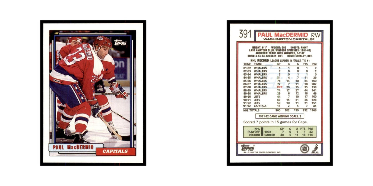 Paul MacDermid 1992 Topps #391 Hockey Cards Hockey Card NM