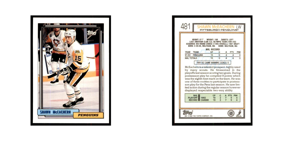 Shawn McEachern 1992 Topps #481 Hockey Cards Hockey Card NM