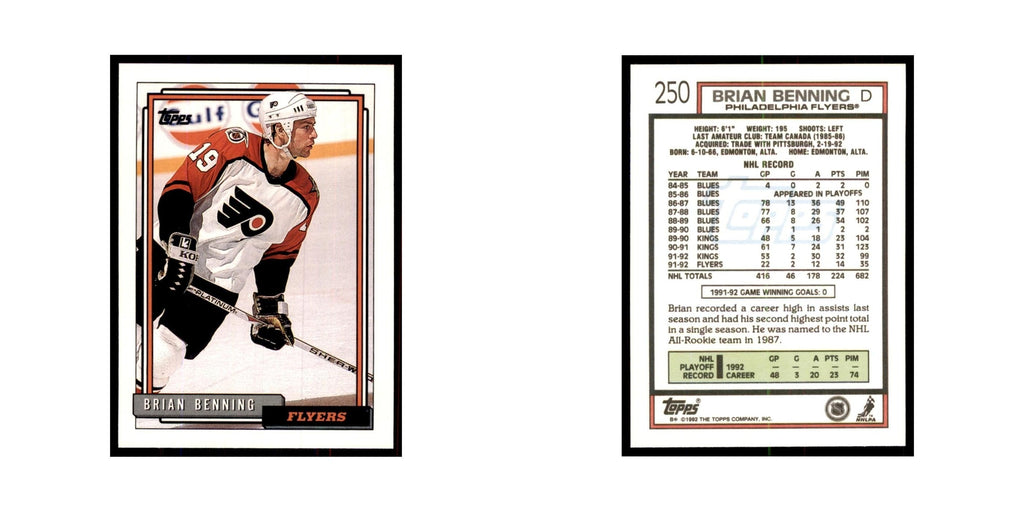 Brian Benning 1992 Topps #250 Hockey Cards Hockey Card NM