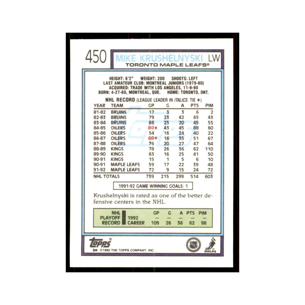 Mike Krushelnyski 1992 Topps #450 Hockey Cards Hockey Card NM