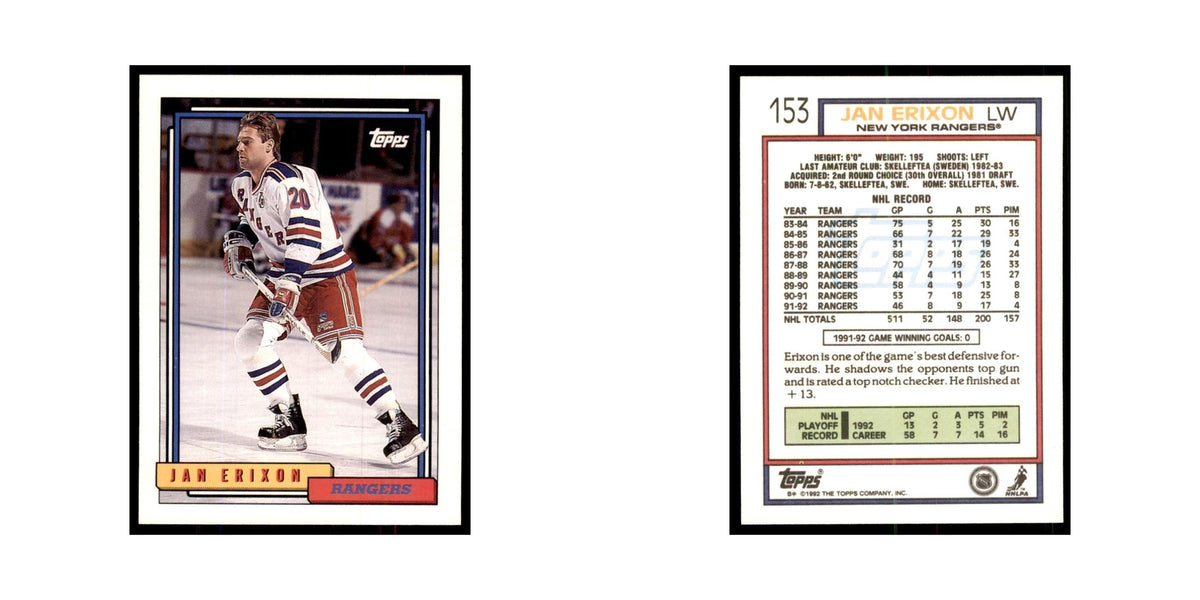 Jan Erixon 1992 Topps #153 Hockey Cards Hockey Card NM