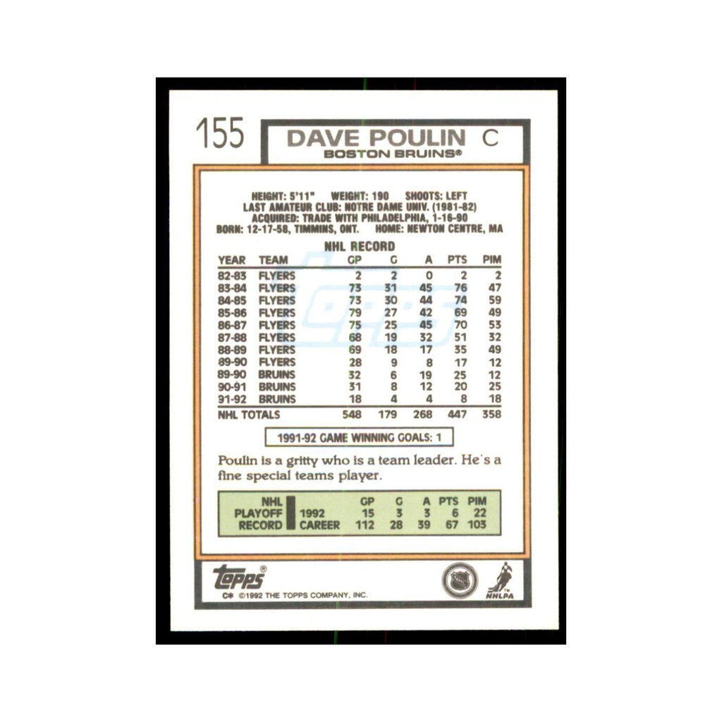 Dave Poulin 1992 Topps #155 Hockey Cards Hockey Card NM