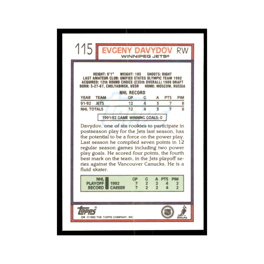 Evgeny Davydov 1992 Topps #115 Hockey Cards Hockey Card NM