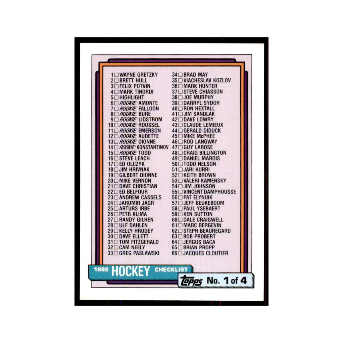 Checklist 1 1992 Topps #525 Hockey Cards Hockey Card NM