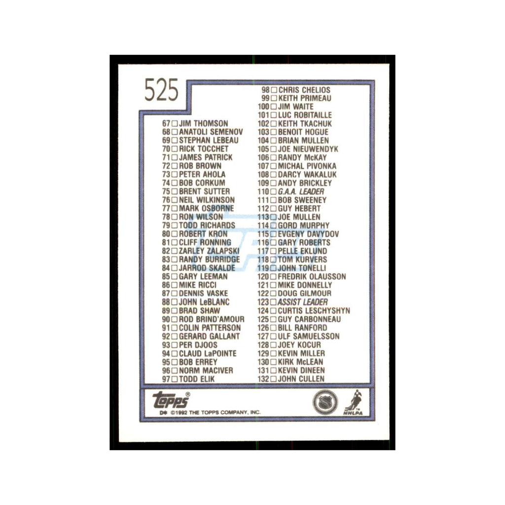 Checklist 1 1992 Topps #525 Hockey Cards Hockey Card NM