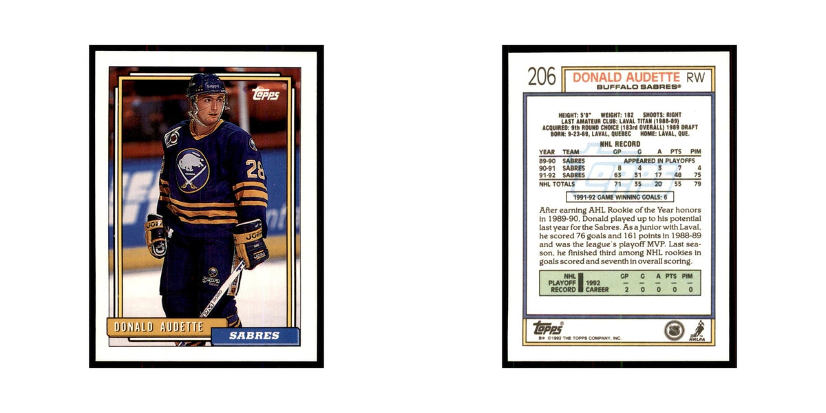 Donald Audette 1992 Topps #206 Hockey Cards Hockey Card NM