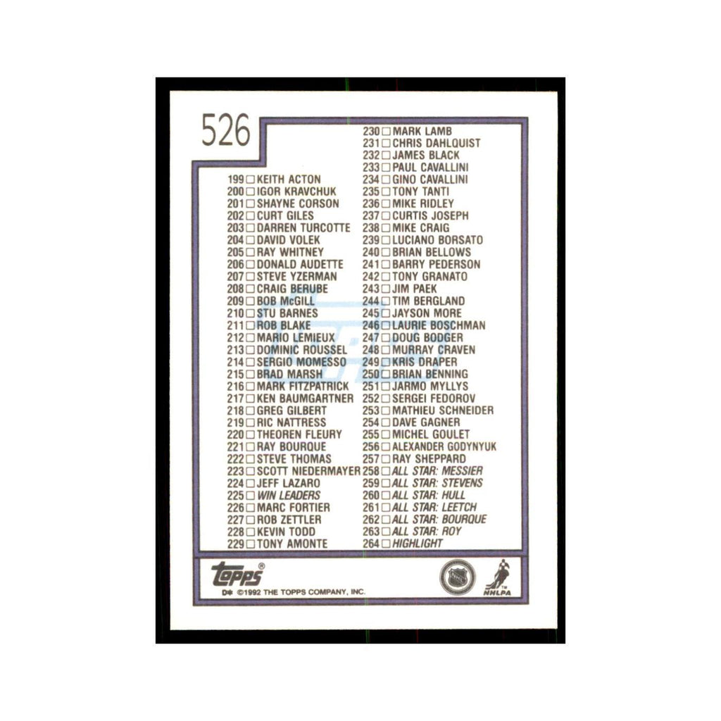 Checklist 2 1992 Topps #526 Hockey Cards Hockey Card NM