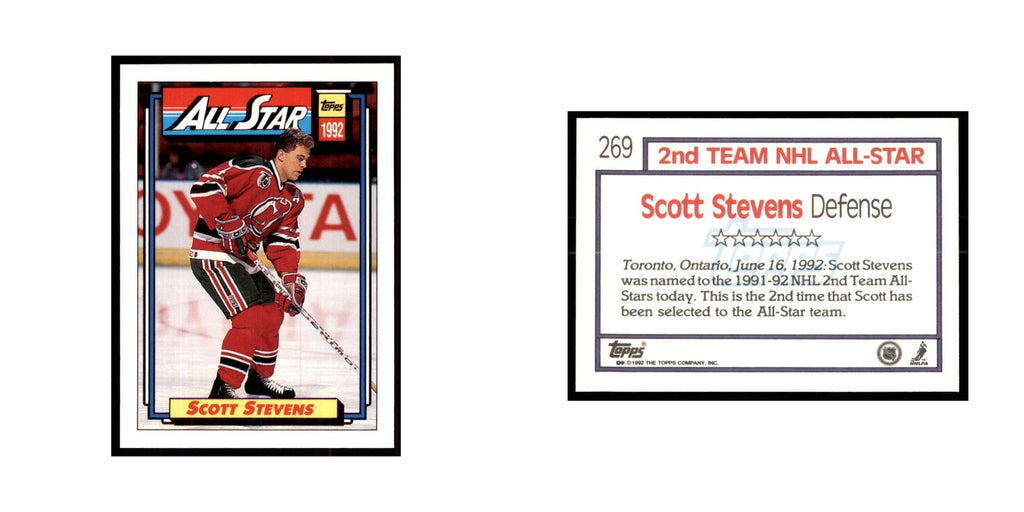 Scott Stevens 1992 Topps #269 Hockey Cards Hockey Card NM