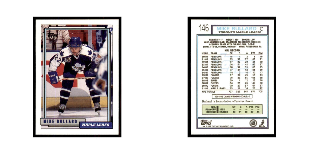 Mike Bullard 1992 Topps #146 Hockey Cards Hockey Card NM