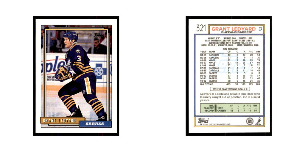 Grant Ledyard 1992 Topps #321 Hockey Cards Hockey Card NM