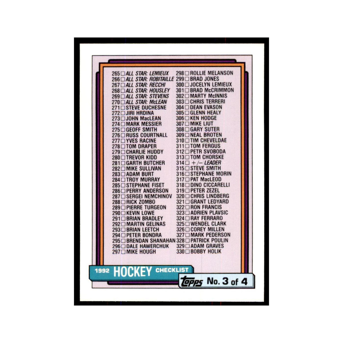 Checklist 3 1992 Topps #527 Hockey Cards Hockey Card NM