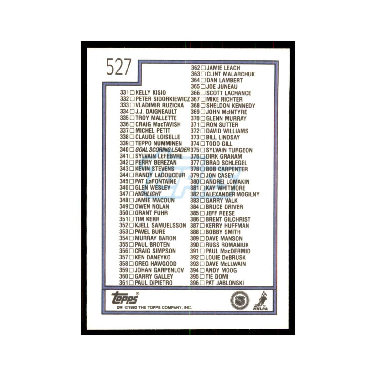 Checklist 3 1992 Topps #527 Hockey Cards Hockey Card NM