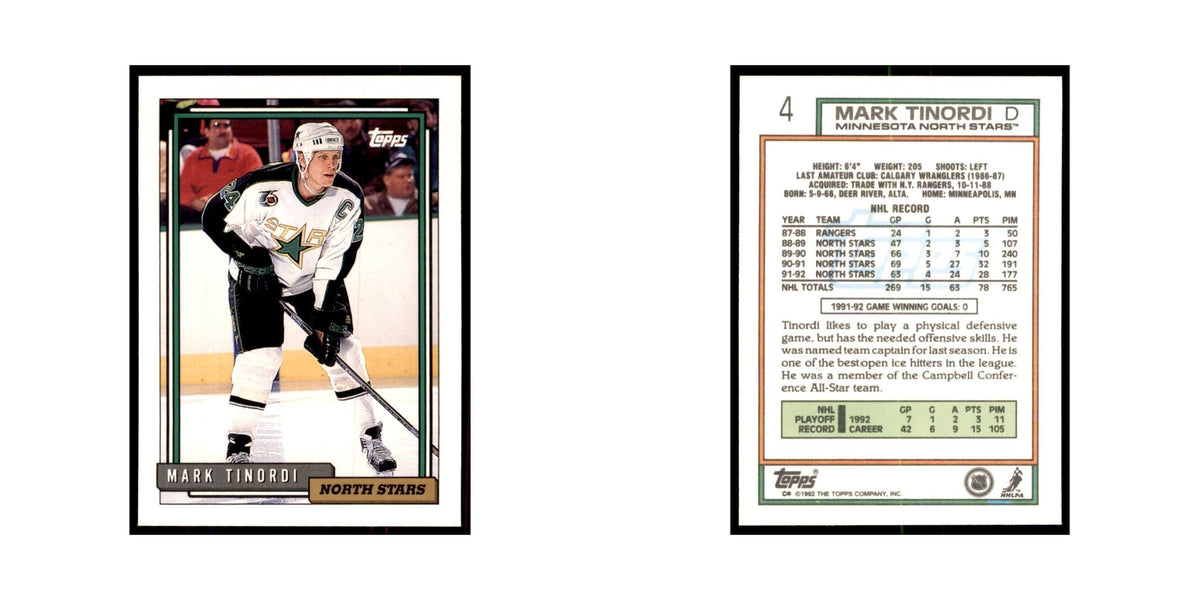 Mark Tinordi 1992 Topps #4 Hockey Cards Hockey Card NM