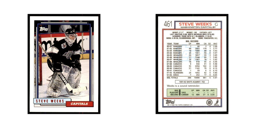 Steve Weeks 1992 Topps #461 Hockey Cards Hockey Card NM