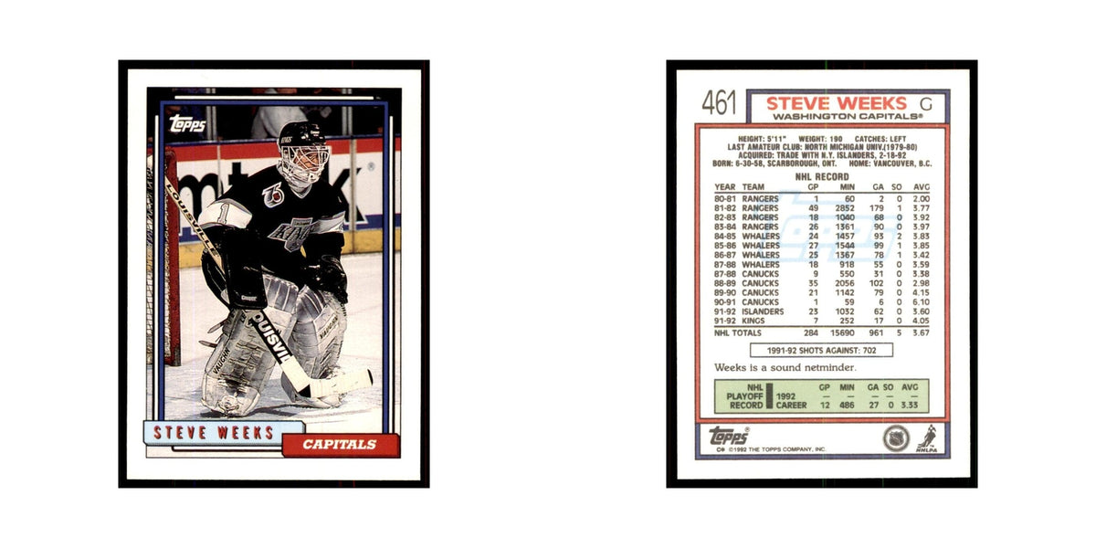 Steve Weeks 1992 Topps #461 Hockey Cards Hockey Card NM
