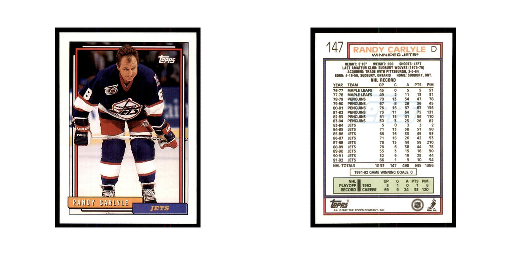 Randy Carlyle 1992 Topps #147 Hockey Cards Hockey Card NM