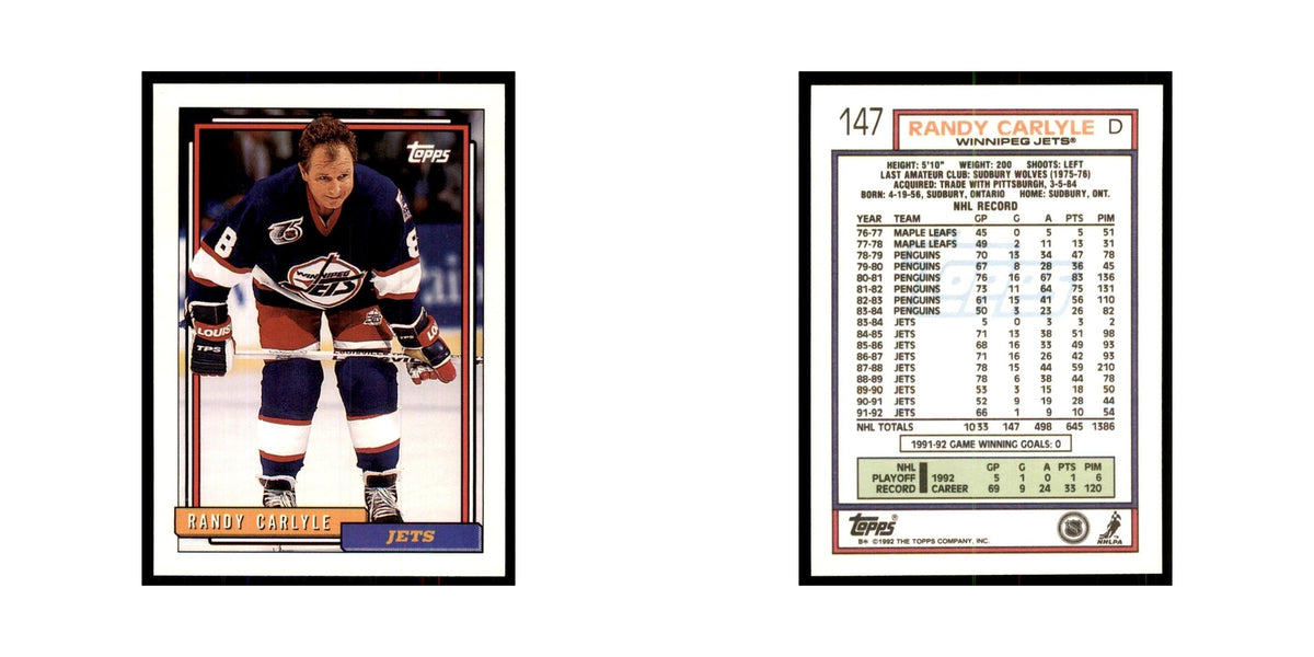 Randy Carlyle 1992 Topps #147 Hockey Cards Hockey Card NM
