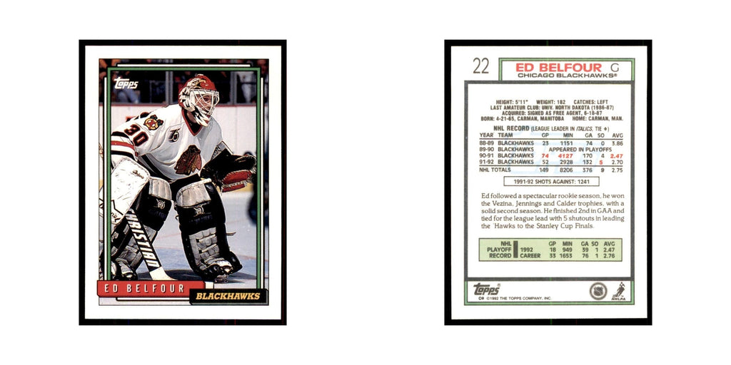 Ed Belfour 1992 Topps #22 Hockey Cards Hockey Card NM