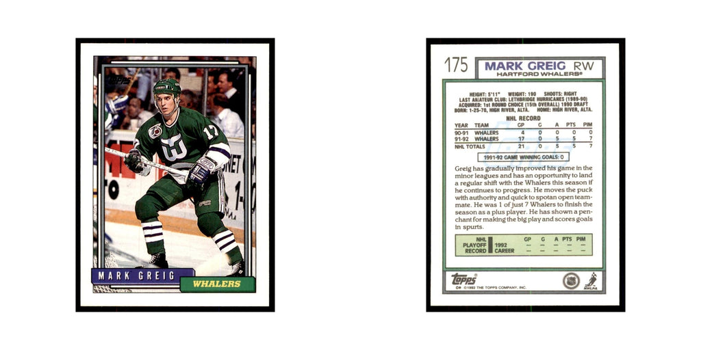 Mark Greig 1992 Topps #175 Hockey Cards Hockey Card NM
